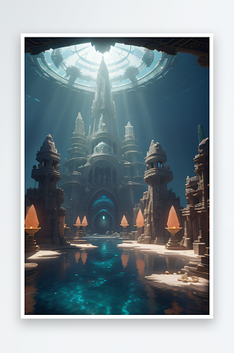 史诗级CG背景画海底亚特兰蒂斯水晶宫