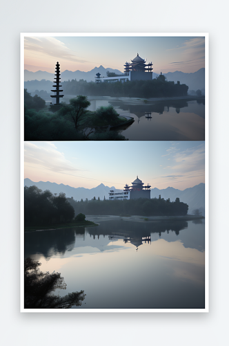雾山之巅宁静美丽的中国宫殿