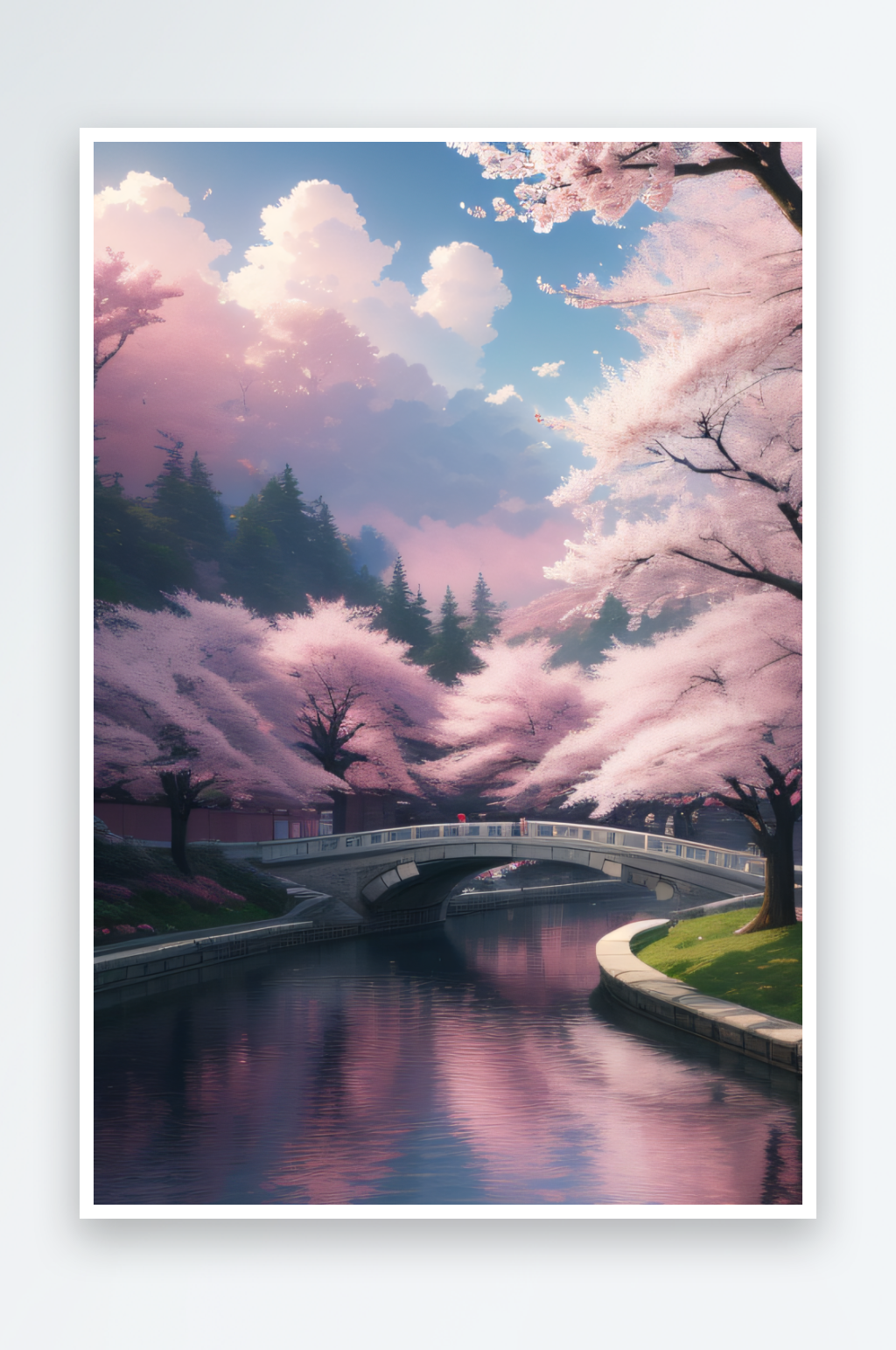 飘落樱花云端宫殿素材