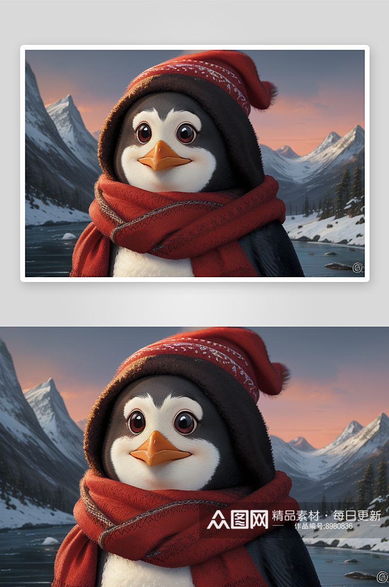 可爱企鹅戴红领巾的肖像素材