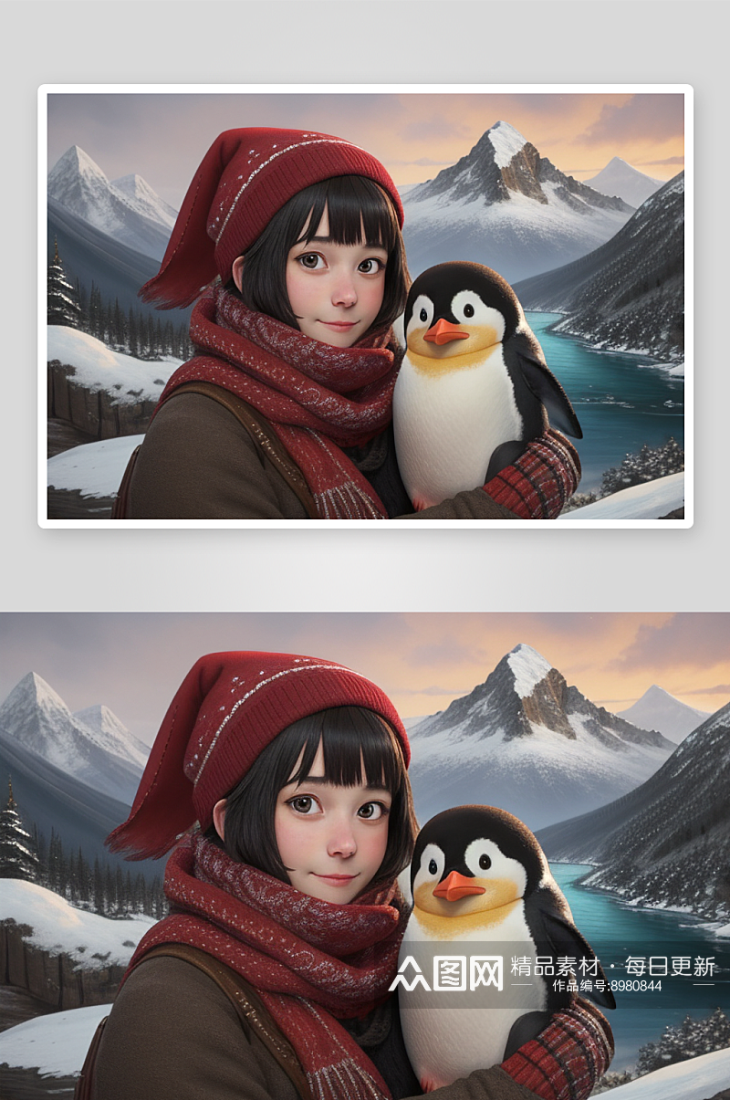 可爱企鹅戴红领巾的肖像素材