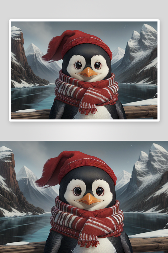 可爱企鹅戴红领巾的形象设计