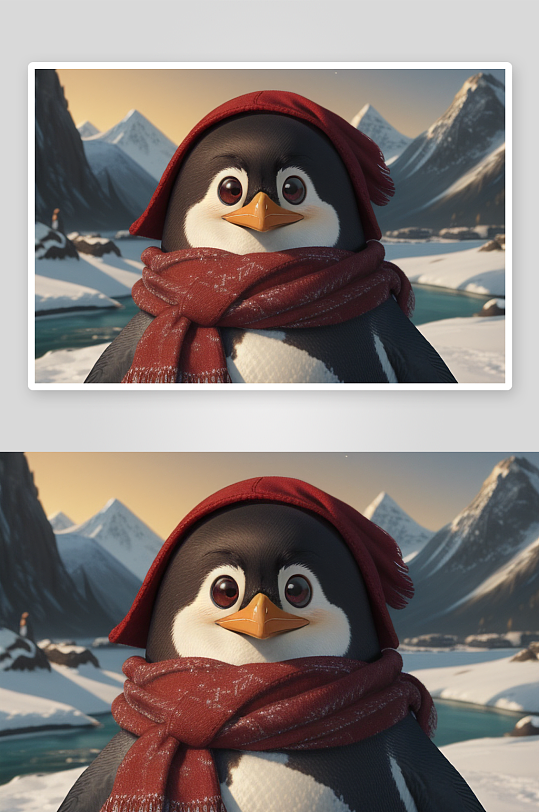 可爱企鹅戴红领巾的形象设计