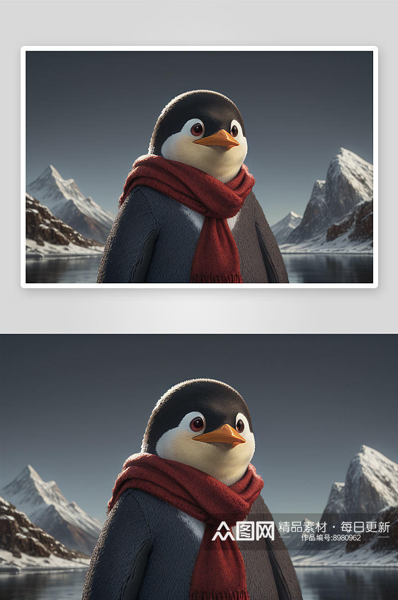 可爱企鹅戴红领巾的形象设计素材