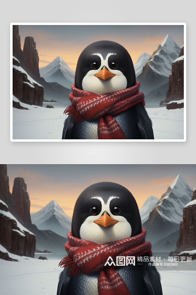 可爱企鹅戴红领巾的形象设计素材