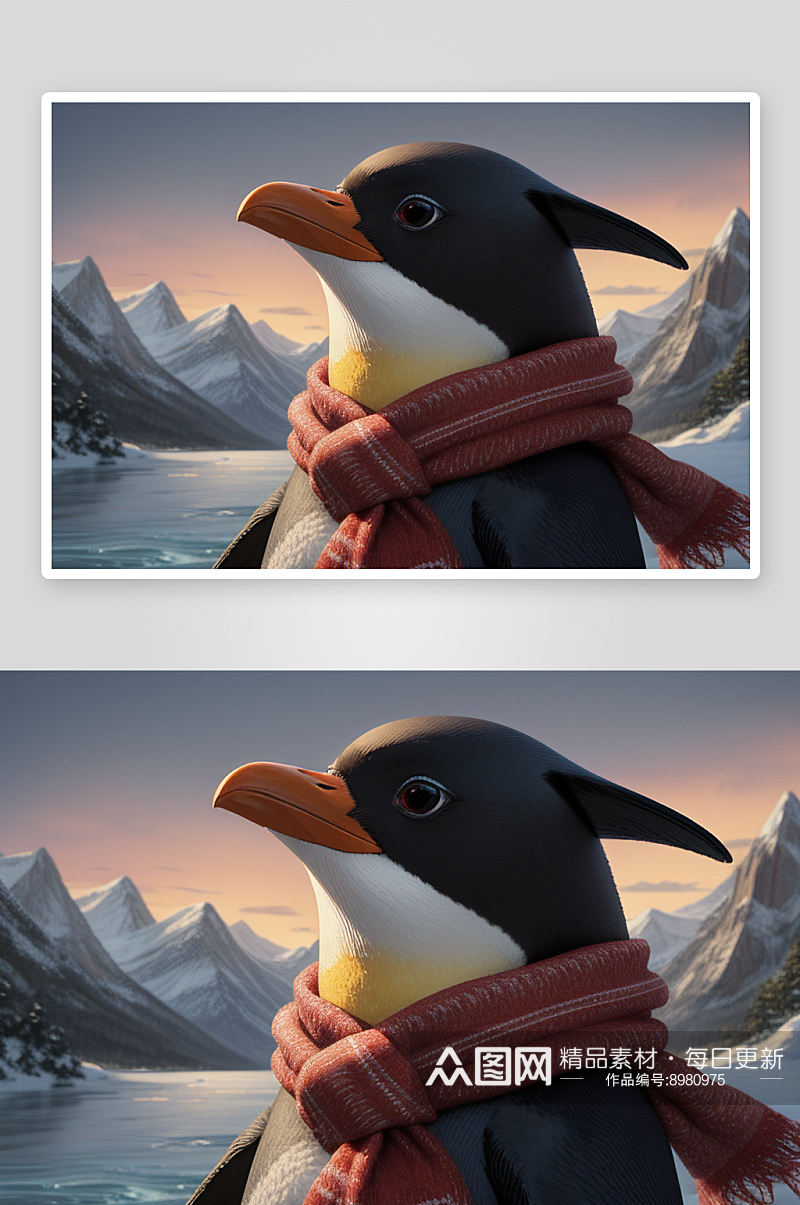 皮克斯风格戴红领巾的企鹅插画素材