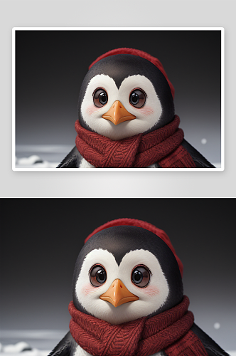 皮克斯风格戴红领巾的企鹅插画