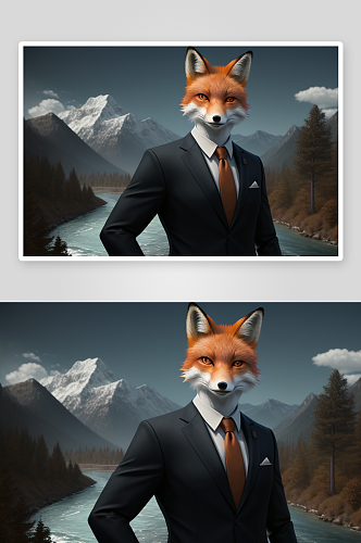 逼真商务狐狸8K前正面肖像设计
