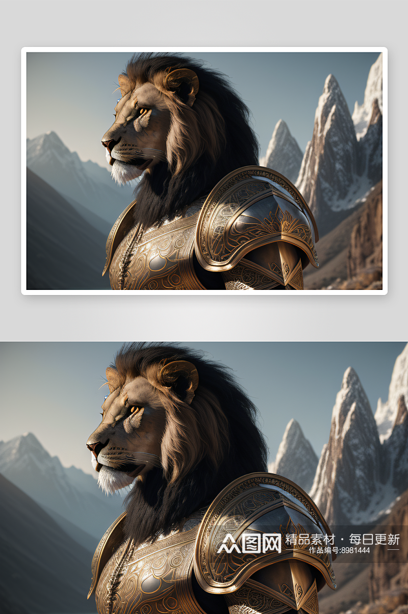 庄重狮子圣骑士三分之二视角展示素材