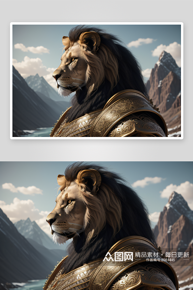庄重狮子圣骑士三分之二视角展示素材