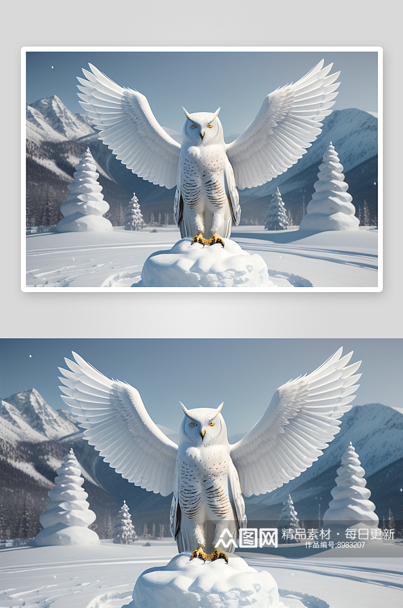 冰之奇迹梦幻般的干冰猫头鹰雕塑素材