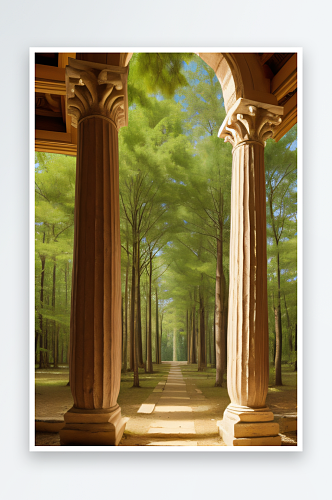 希腊风格宫殿与静谧森林梦幻交融