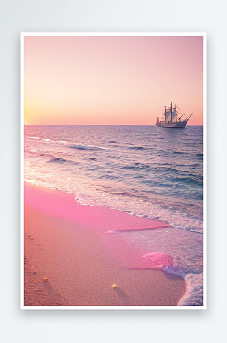 金色阳光粉色沙滩近乎真实的美景