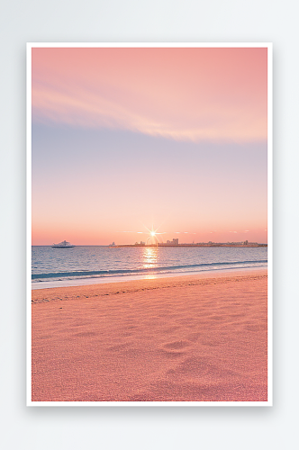 金色阳光粉色沙滩近乎真实的美景