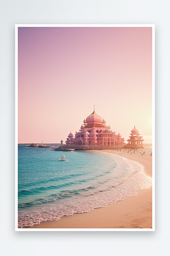 粉色沙滩细腻的色彩宏伟的宫殿
