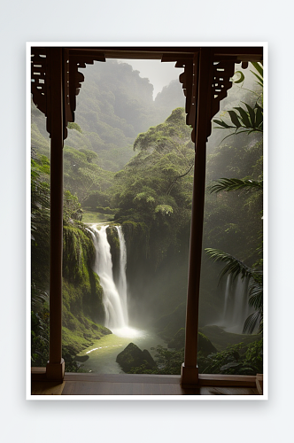 美丽庙宇内部远眺潘多拉丛林山脉飞瀑