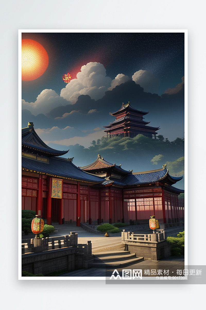 璀璨仙境梦幻般的中国宫殿插图素材