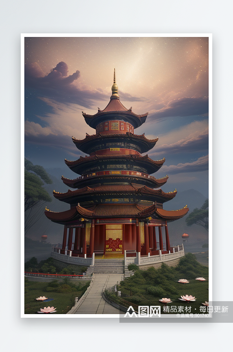 璀璨仙境梦幻般的中国宫殿插图素材