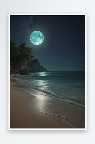 夜空中的荧光海滩