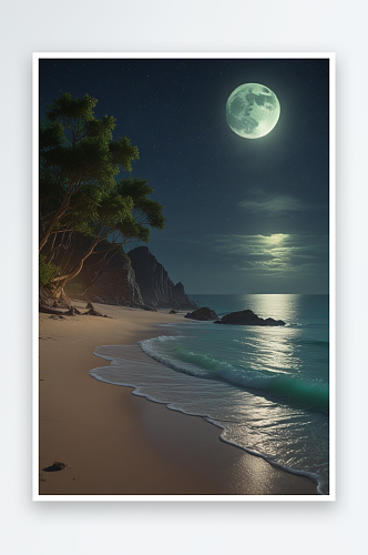 夜空中的荧光海滩