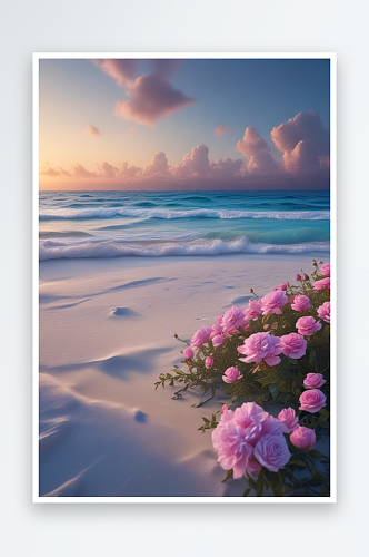 迷人蓝色玫瑰花的海滩