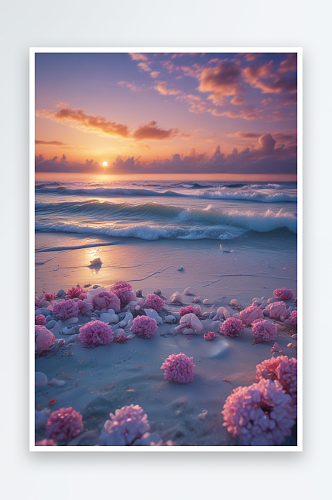 迷人蓝色玫瑰花的海滩