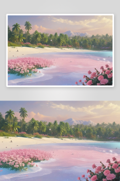 粉红玫瑰照亮海滩