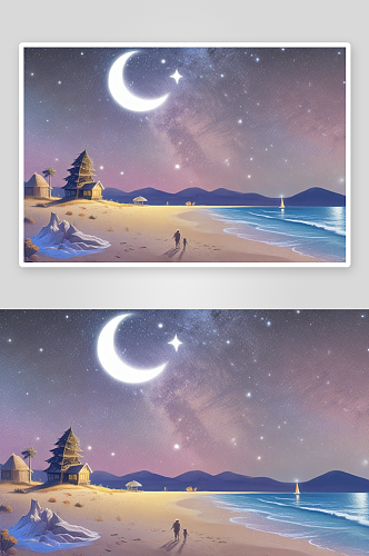 沙滩上的新月与星光之梦