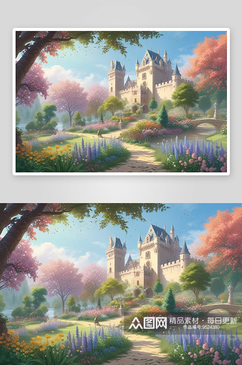 像童话一般的城堡花园仙境素材