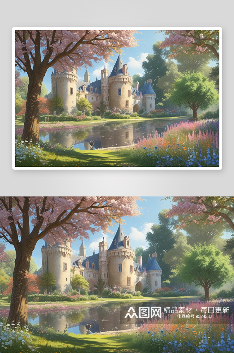 像童话一般的城堡花园仙境素材