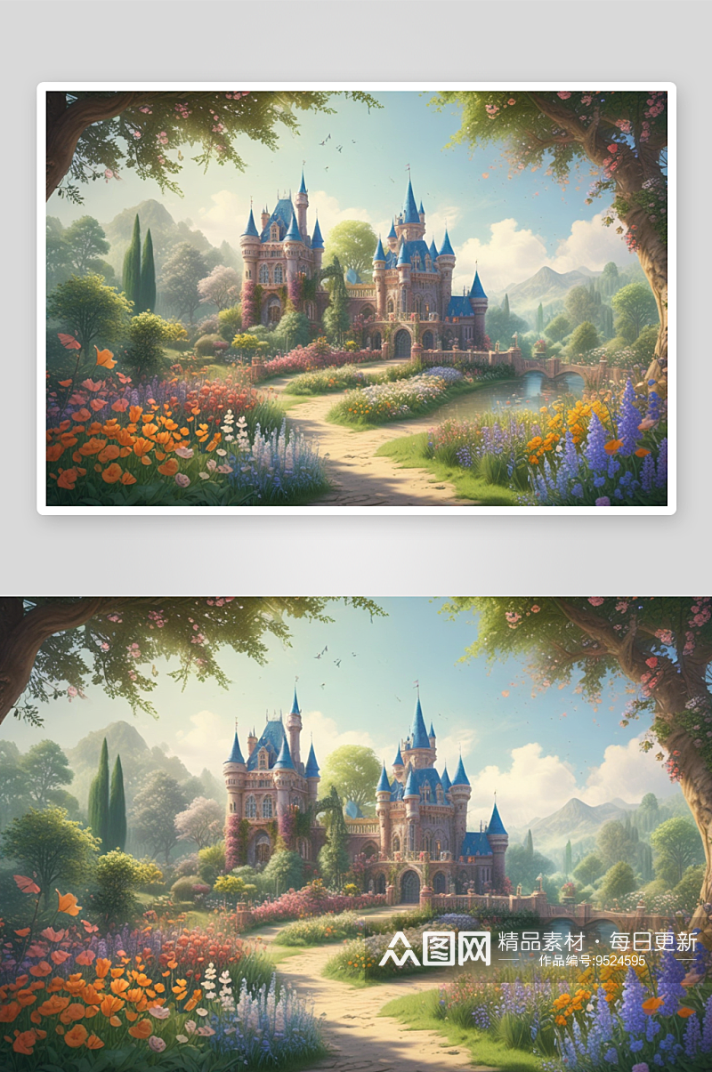 城堡花园中的童话仙境素材