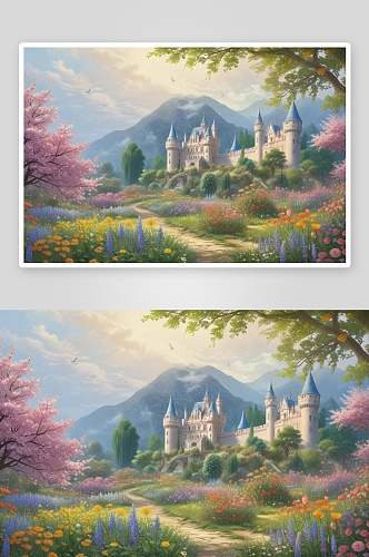城堡花园中的童话风景