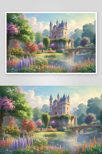 城堡花园中的童话风景