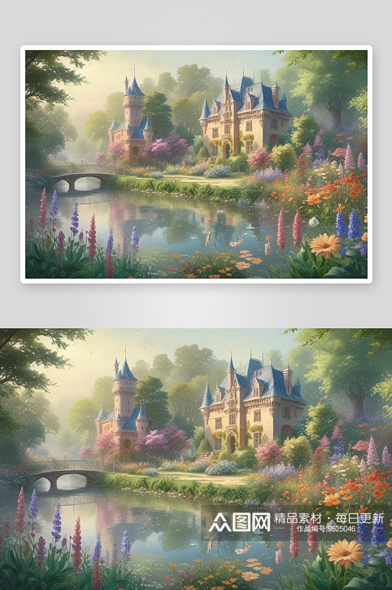 城堡花园中的梦幻仙境素材