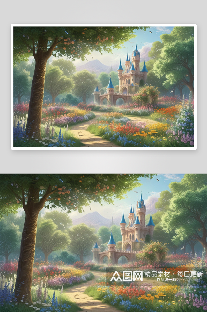 城堡花园中的梦幻仙境素材