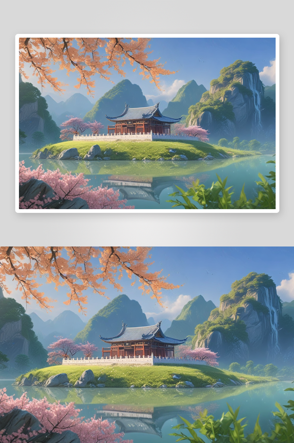 梦幻河畔的小木屋素材