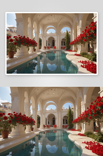 红玫瑰大厦游泳池的清澈蓝天