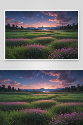 夜晚乡村田野的绝美画作素材下载-众图网