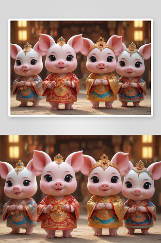 可爱小猪中国京剧服装下的经典形象