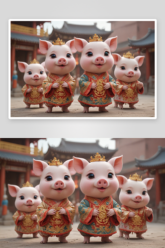 可爱小猪中国京剧服装下的经典形象