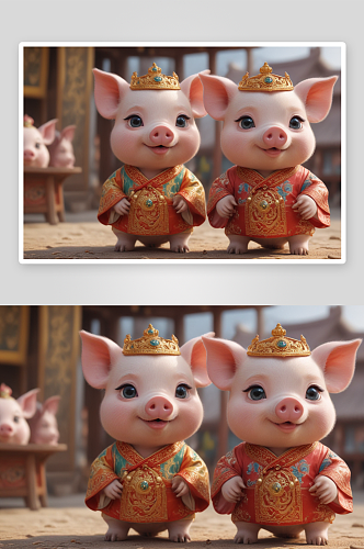 可爱小猪中国京剧服装下的文化传承