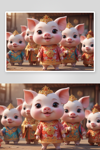 可爱小猪中国京剧服装下的文化传承