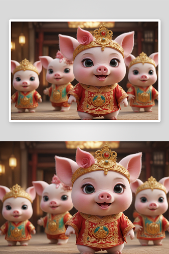 可爱小猪中国京剧服装下的戏剧之美