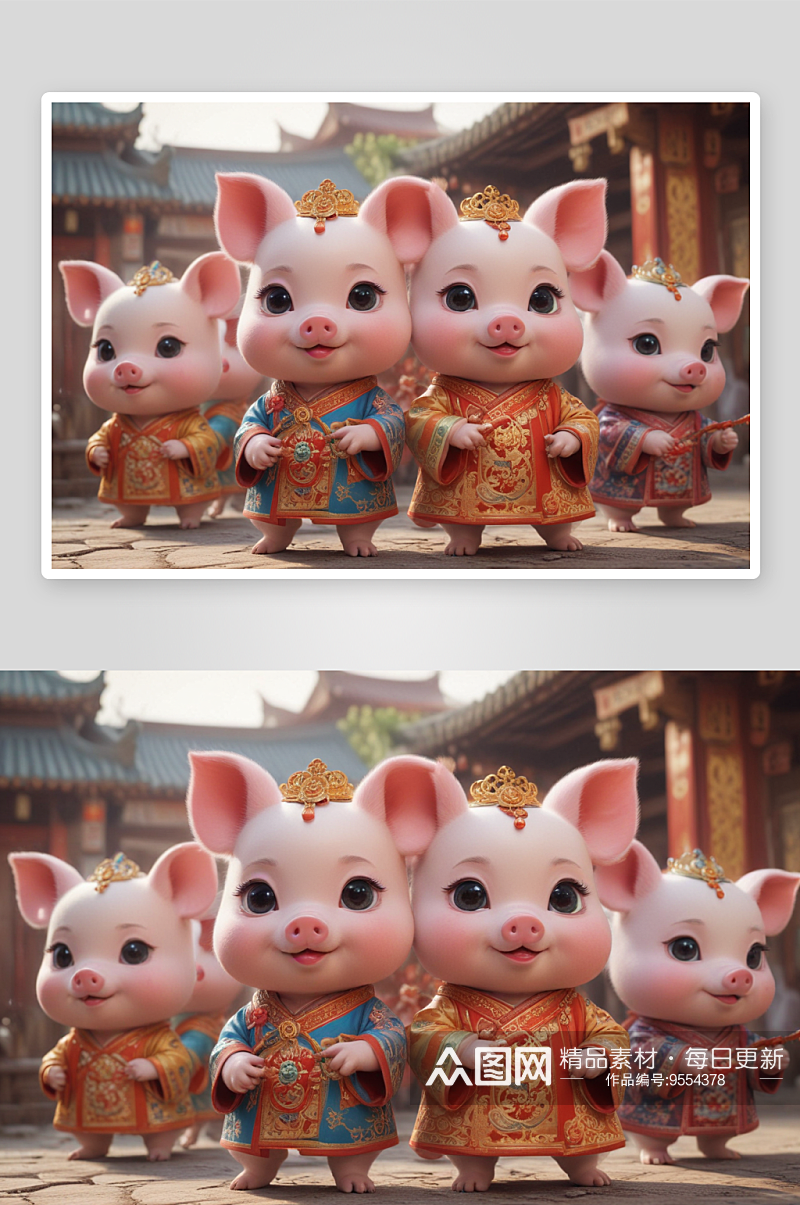 可爱小猪中国京剧服装下的戏剧之美素材