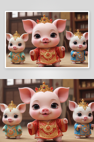 可爱小猪中国京剧服装下的艺术表达