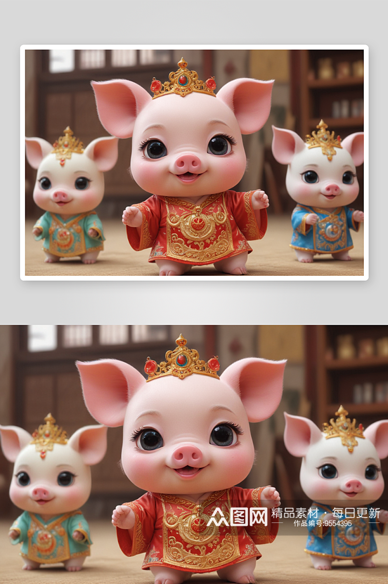 可爱小猪中国京剧服装下的艺术表达素材