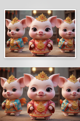 可爱小猪中国京剧服装下的艺术表达