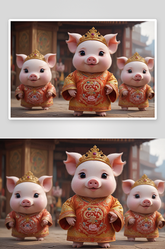 可爱小猪中国京剧服装下的传统韵味