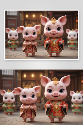 可爱小猪中国京剧服装下的传统韵味