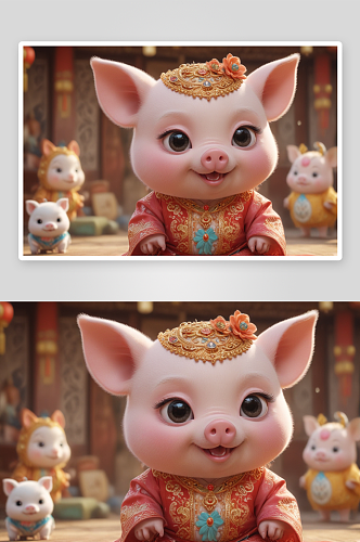 可爱小猪中国京剧服装下的古典风情